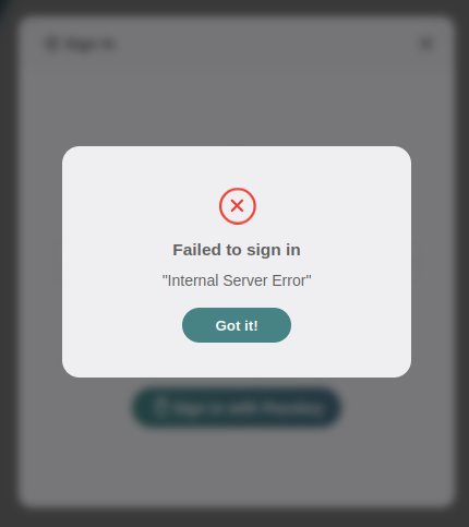 The Internal Server Error dialogue as described in the post.